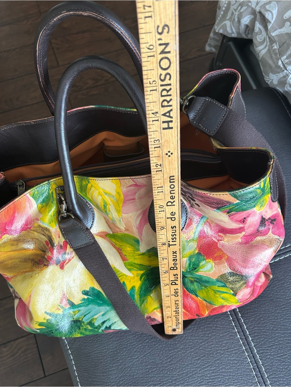 Maurizio Taiuti Floral Leather Tote in Yellow, Pink & Green - Picture 9 of 12